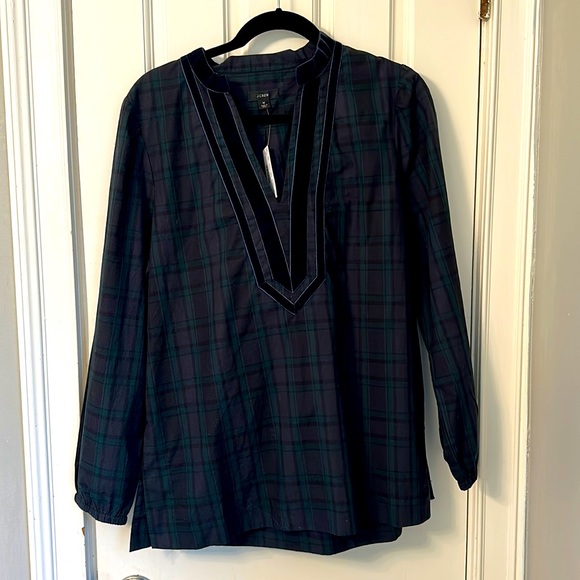 J. Crew Tops - J. Crew Plaid Tunic with Velvet Trim - NWT